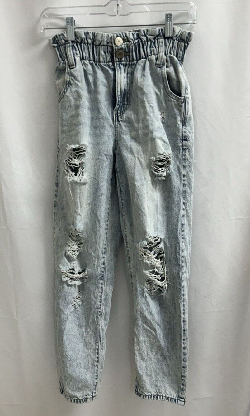 SO Paperbag Jeans Womens 0 24 Waist High Rise Mom Lightwash Ripped Destroyed